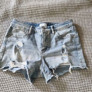 Distressed Light Blue Denim Shorts